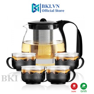 Bộ Ấm Trà Thuỷ Tinh Cao Cấp Có Lưới Lọc (Bộ 4 Cốc)