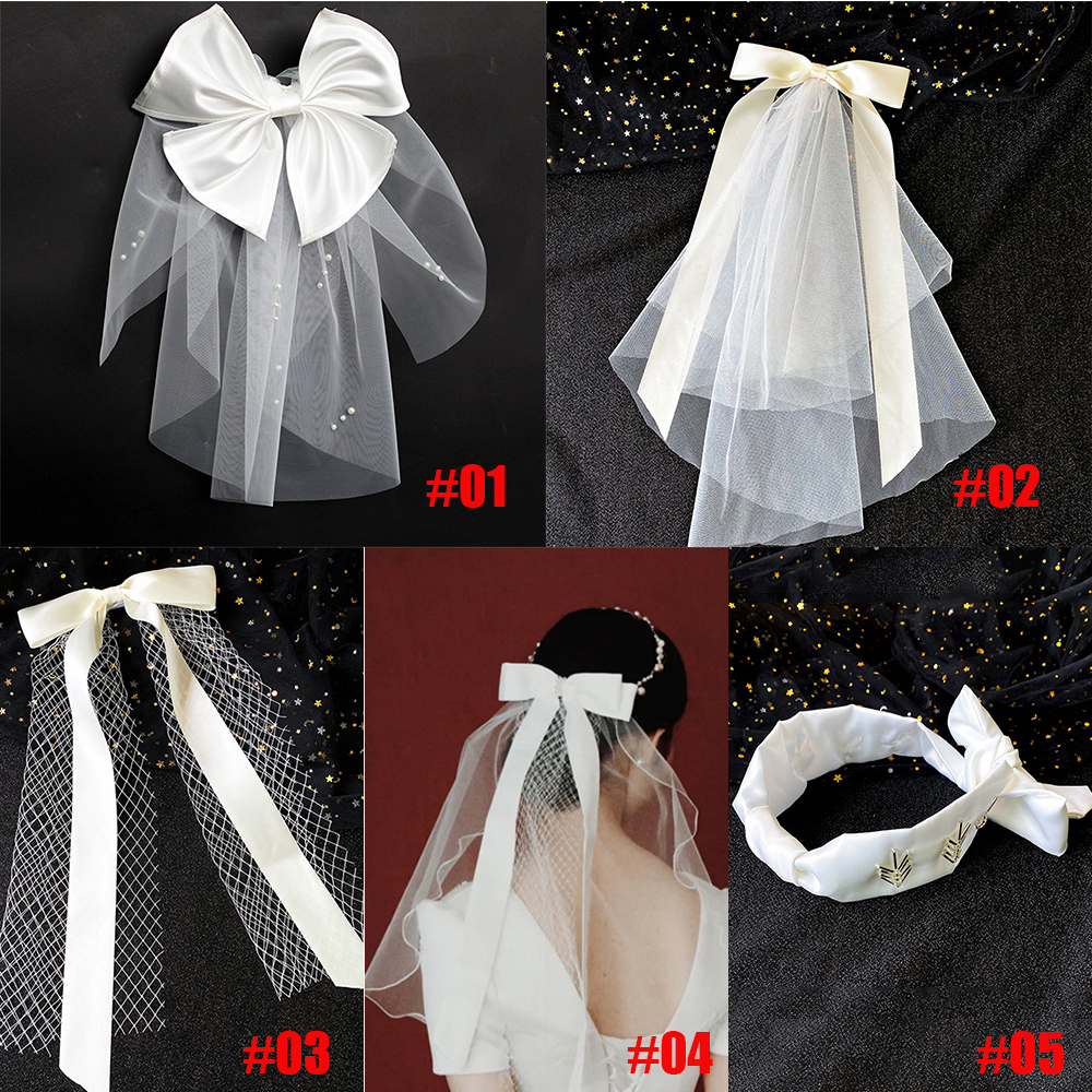 Khăn Voan Cài Tóc Cô Dâu Phối Nơ Xinh Xắn Độc Đáo