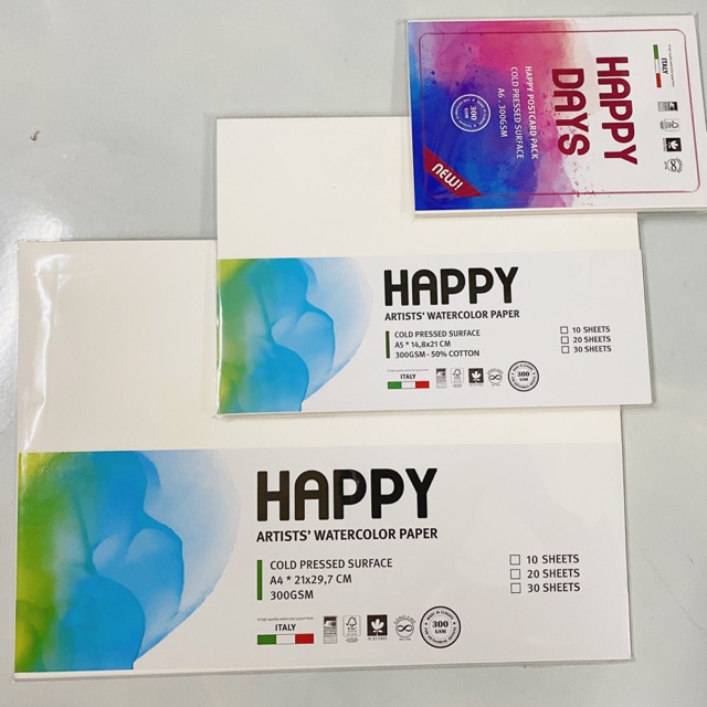 Giấy màu nước Happy 300gsm set 10 tờ