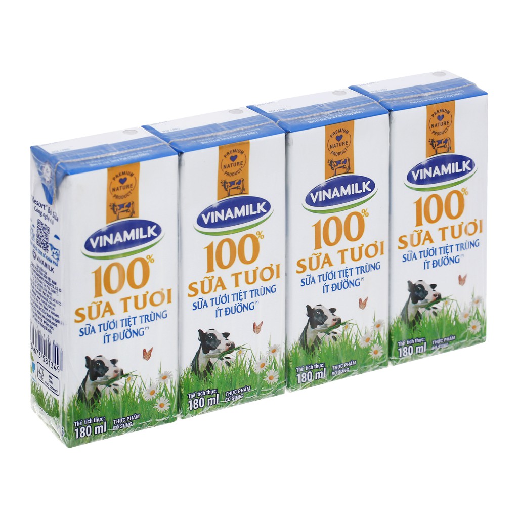 Sữa tươi ít đường Vinamilk 100% Sữa Tươi 180ml