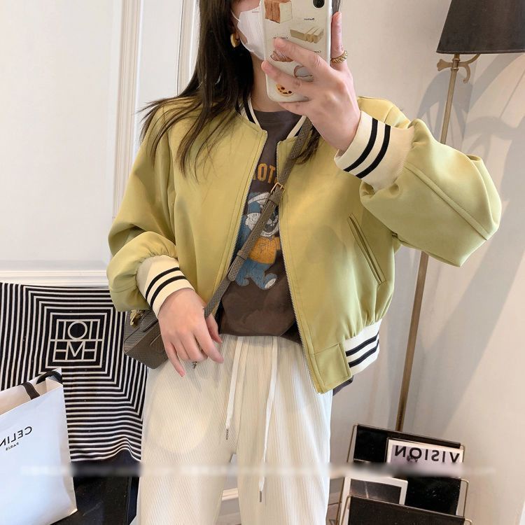 Áo Khoác Bóng Chày Dài Tay Dáng Ngắn Phong Cách Hàn Quốc Cá Tính Dành Cho Nữ