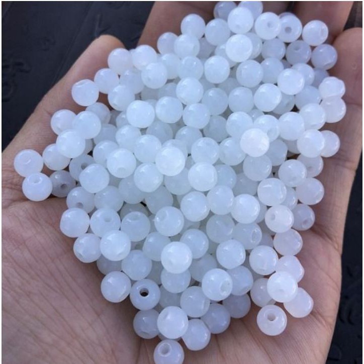 25gam Hạt đá thủy tinh màu trắng gạo, trắng sữa làm vòng size  6,8,10mm