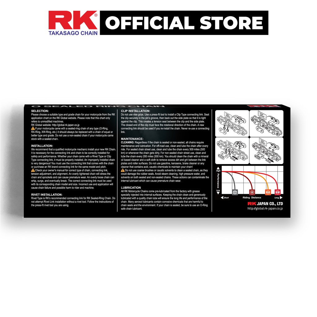 Sên xe phân khối lớn RK Takasago chain mã GB-530-KRO, màu vàng, phốt cao su O-ring, kích thước 530, 120 mắc sên