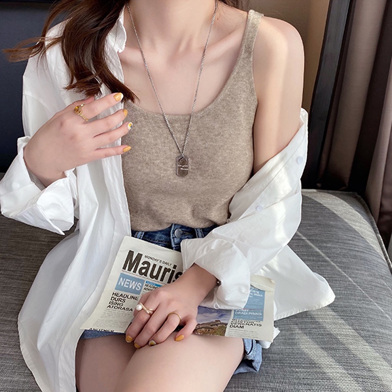 Áo Hai Dây Dệt Kim Co Giãn Phong Cách Hàn Quốc Thời Trang Mùa Hè 8 Màu Tùy Chọn