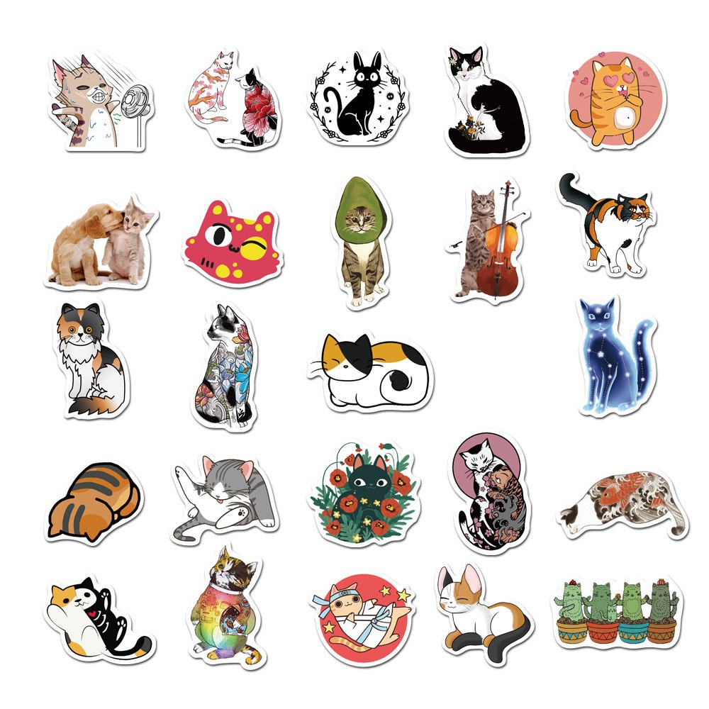 H98 - Sticker Mèo Sinh Động - PVC/ Hình dán Chống nước Mũ bảo hiểm Vali Laptop Điện thoại