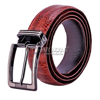 Thắt lưng nam da đà điểu đầu kim màu nâu đỏ PH4408