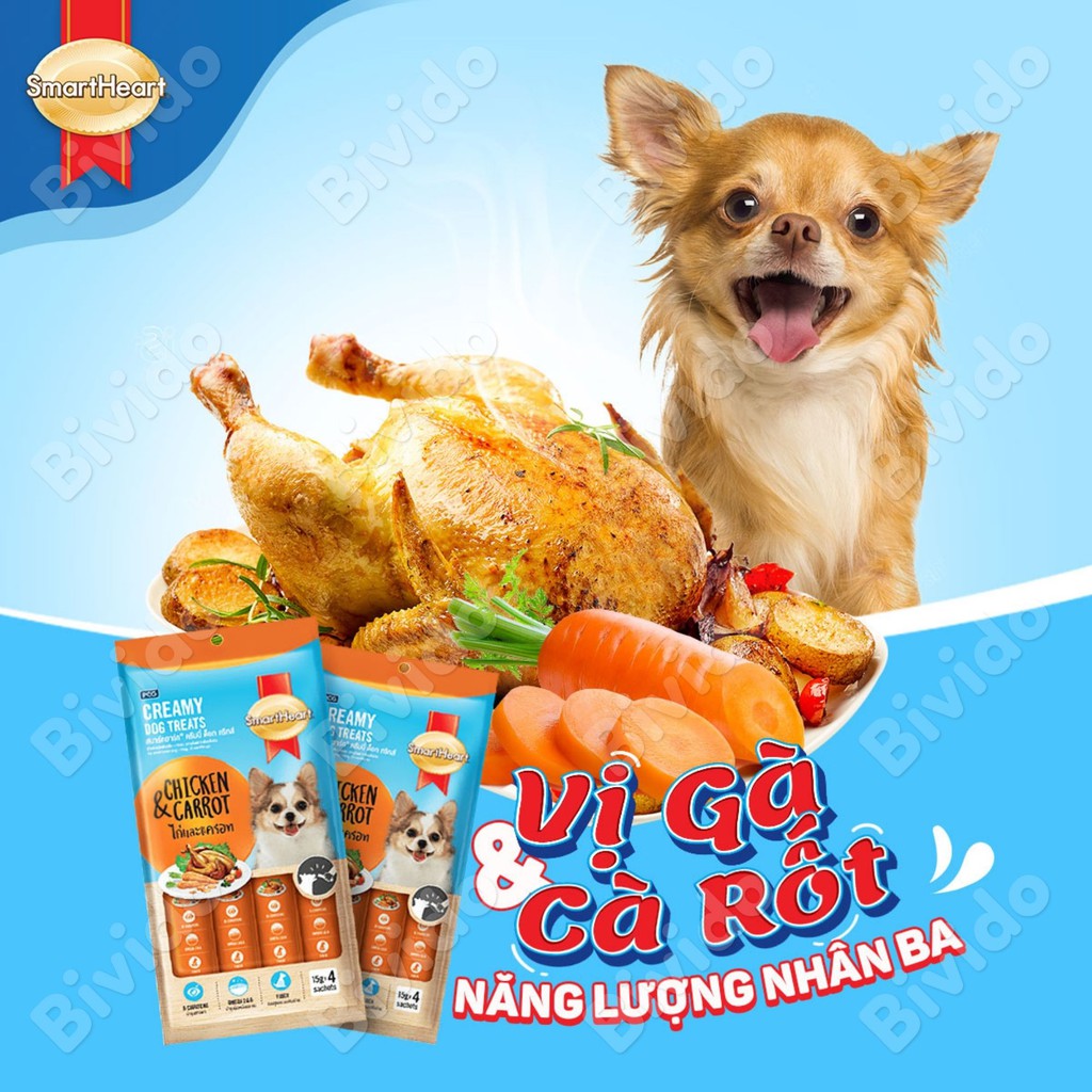 Súp thưởng cho chó Smartheart Creamy Dog Treats mọi lứa tuổi thanh 15g - Bivido