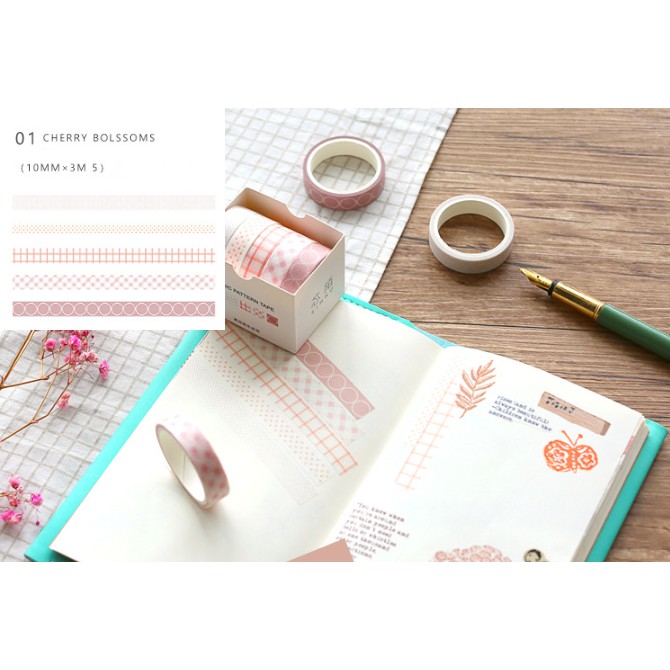 Washi tape set 5 cuộn SA05 trang trí scrapbook, sổ tay planner,...