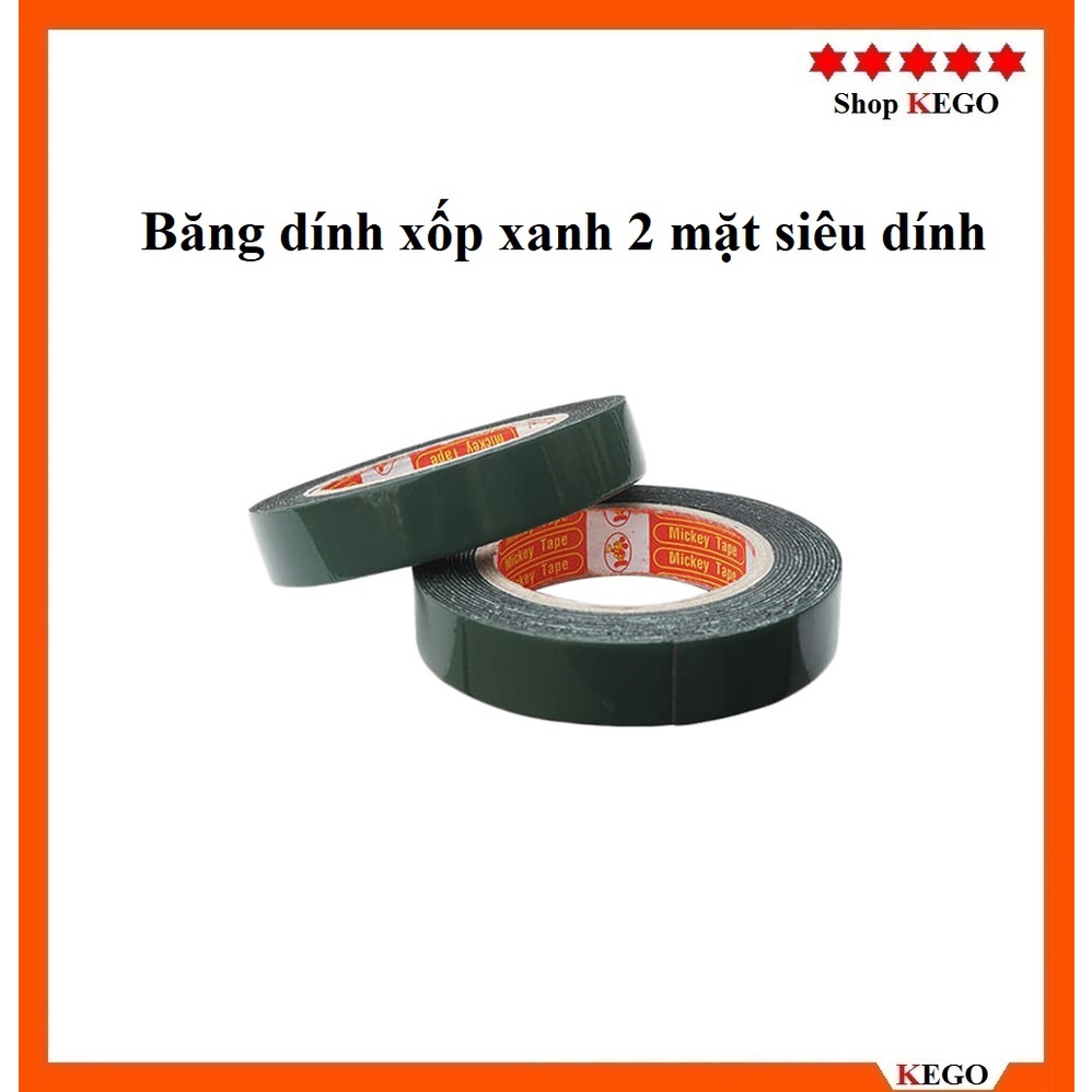 Băng dính xốp xanh 2 mặt loại tốt siêu dính đàn hồi chịu lực kích thước 1.8cmx3m