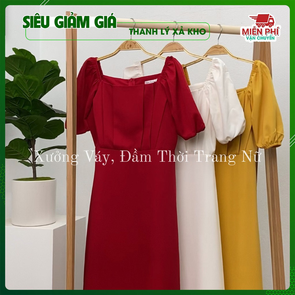 ✅Ảnh Thật Của Shop 100% ✅🎯🎯 Váy Lụa Hàn Sang Chảnh  , Váy  Cổ Vuô ng  Phong Cánh🌸 ( Lụa hàn 3 màu ) | BigBuy360 - bigbuy360.vn