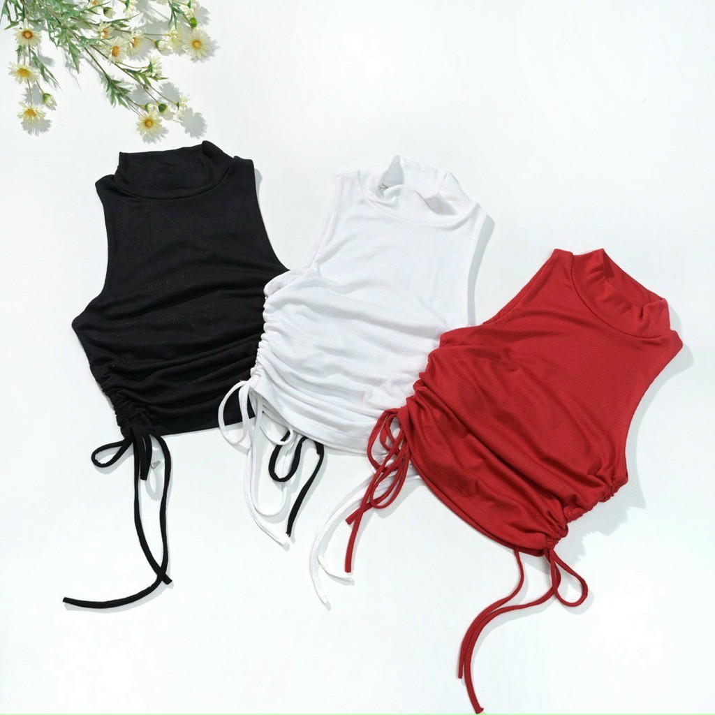 [SEXY] Áo Croptop Khoét Nách Cổ Tròn Rút Dây 2 Bên Áo Sát Nách Hai Lớp Cổ Lọ Sexy Thắt Nơ Mùa Hè Màu Đỏ Đen Trắng Xanh | BigBuy360 - bigbuy360.vn