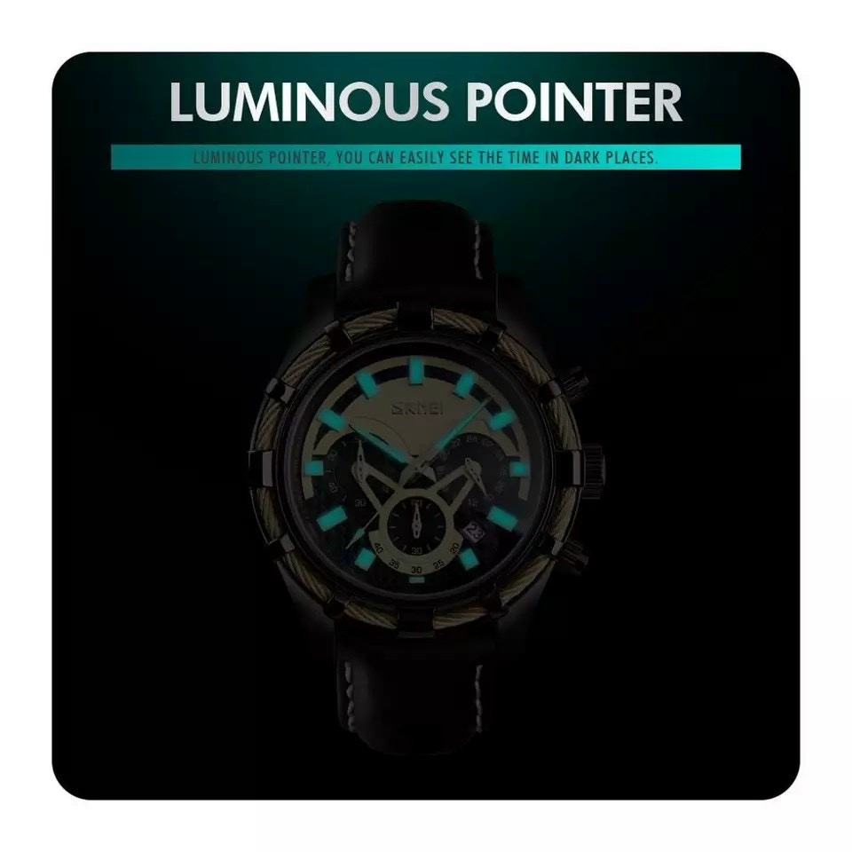 Đồng Hồ Nam Dây Da Cao Cấp SKMEI 9189 Chạy 6 Kim , Chống Nước tuyệt đối