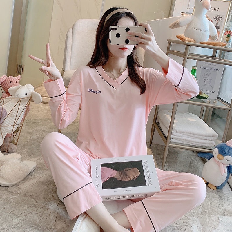 Jiashucheng Bộ Đồ Ngủ Tay Dài Nhún Bèo Đơn Giản Phong Cách Nhật Bản Thời Trang Thu Đông Mới Cho Nữ