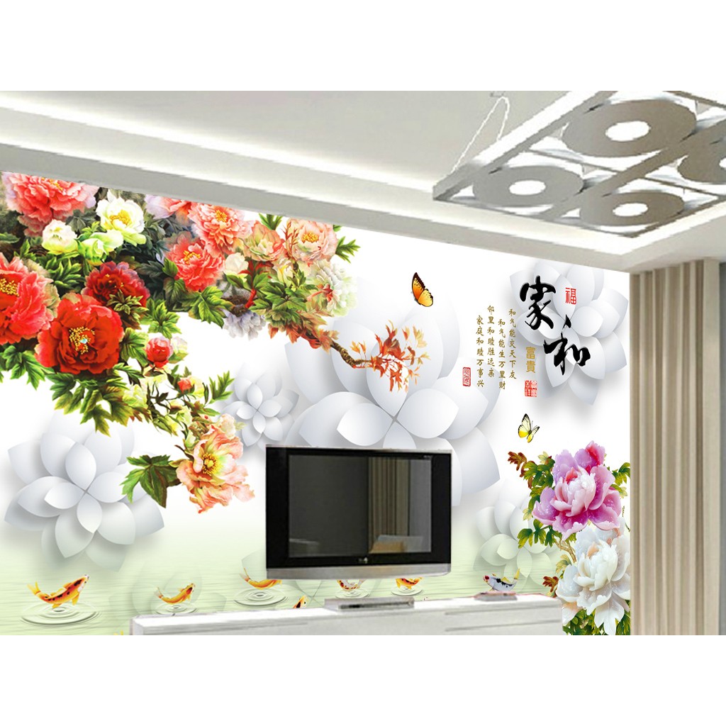 Tranh dán tường 3D tranh trang trí hoa mẫu đơn 1 có sẵn keo BINBIN H83 (Không phai màu)