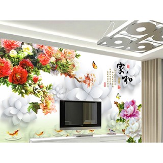 Tranh dán tường 3D tranh trang trí hoa mẫu đơn 1 có sẵn keo BINBIN H83 (Không phai màu)