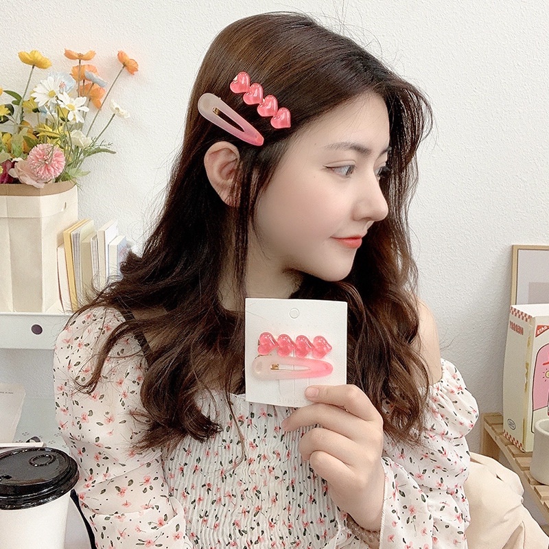 Kẹp Tóc Mái Hình Trái Tim Màu Hồng Dễ Thương Phong Cách Hàn Quốc Cho Nữ