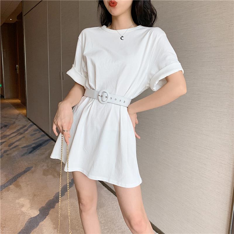 Áo thun ngắn tay cổ tròn màu trơn thời trang nữ tính