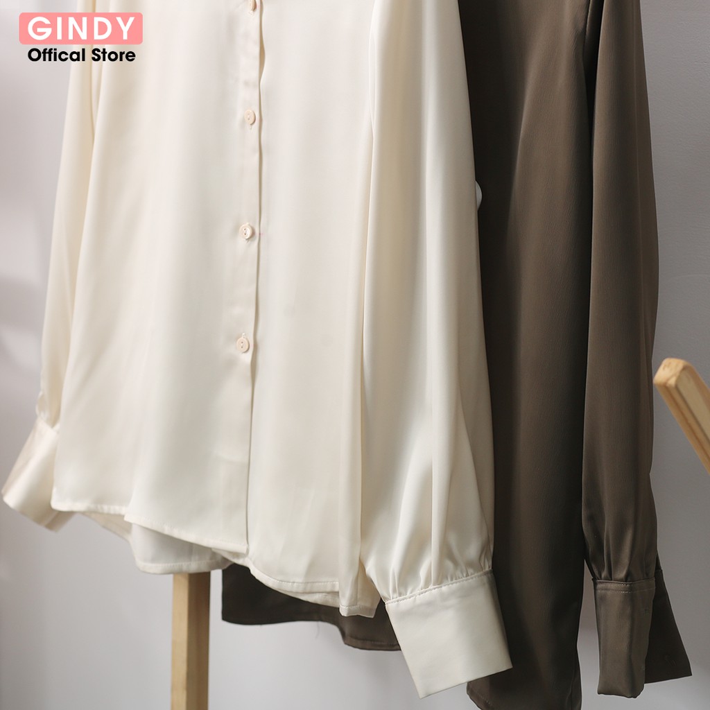 Áo sơ mi nữ basic GINDY công sở vải lụa tay dài trơn dáng suông thời trang nữ Hàn Quốc sơmi sinh viên, học sinh A10055