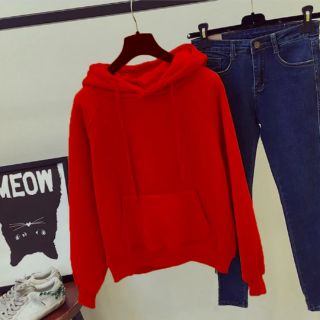 ÁO HOODIE BỈ DÀY DẶN ĐỎ TƯƠI ULZZANG CÓ SẴN