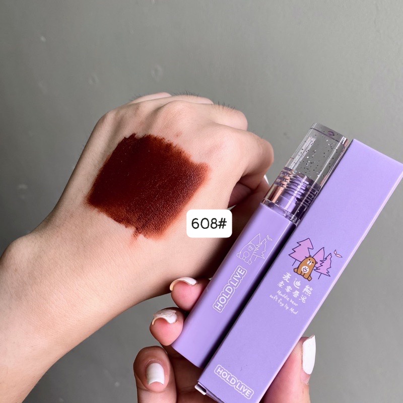 Son kem Holdlive gấu tím nắp trong suốt mịn môi Cao Cấp Chính Hãng