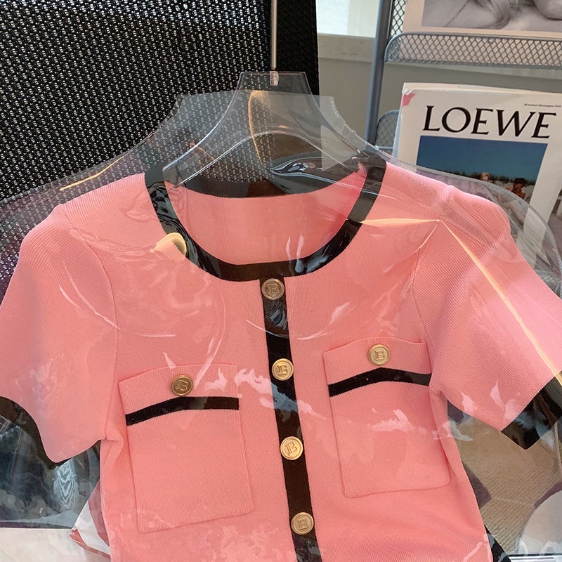 Áo sweater Ngắn Tay Màu Hồng Thời Trang Mùa Hè Cho Nữ