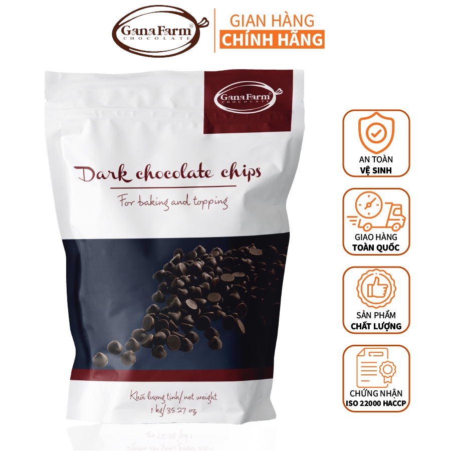 Socola Chip Đen Cao Cấp GANAFARM Dạng Viên Nhỏ Dùng Để Trang Trí Bánh Kẹo Túi Zip 1kg- CD112