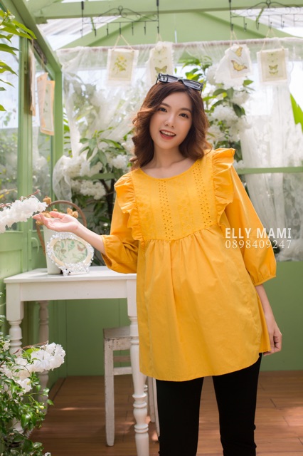 ( 40kg - 75kg ) Set Áo Bầu , Bigsize Sau Sinh Vàng Viền Ren Mặc Thoải Mái Suốt Thai Kì &amp; Sau Sinh Thiết Kế Cao Cấp