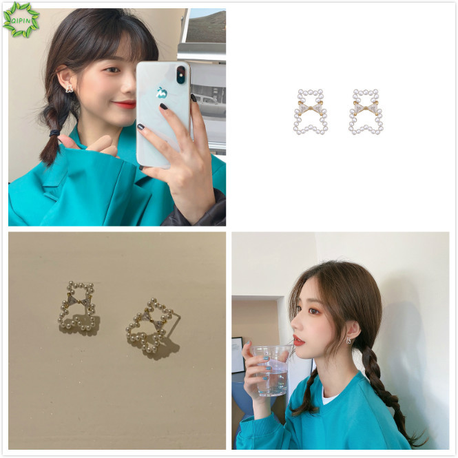 Bông Tai Hình Gấu Đính Ngọc Trai Đơn Giản Đáng Yêu Dành Cho Nữ