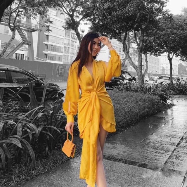 Đầm sơ mi thắt nơ eo