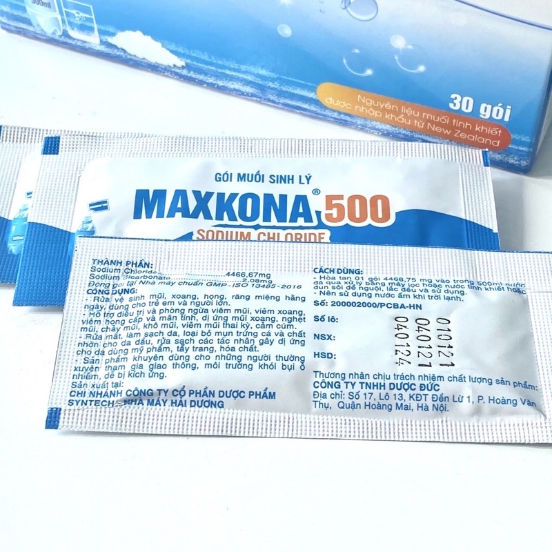 Gói Muối Sinh Lý MAXKONA 500, Gói Pha Để Súc Họng, Súc Miệng, Rửa Mũi Xoang