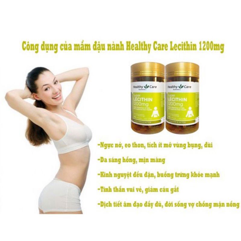 Chính Hãng- Viên uống Mầm Đậu Nành ÚC Healthy Care Super Lecithin, hộp 100 viên 1200g