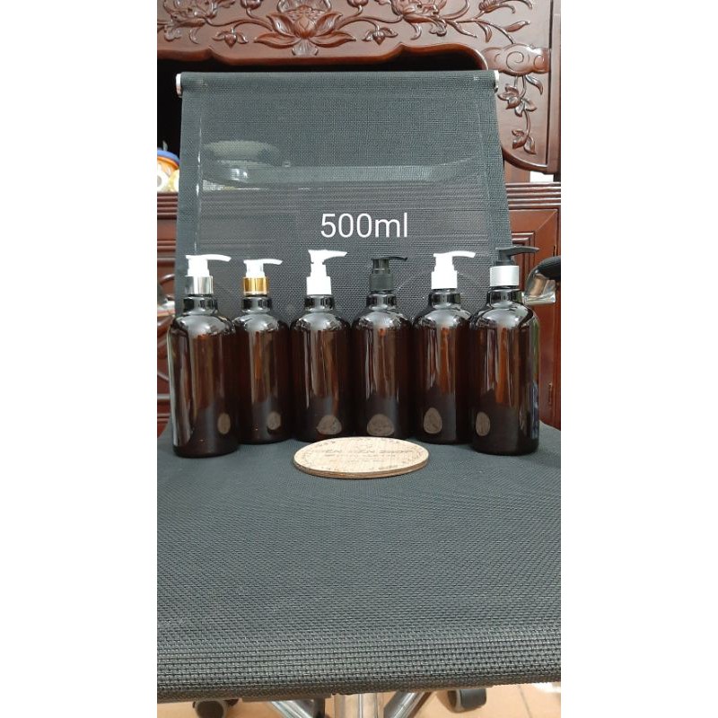 Chai nhựa nâu 500ml cổ lùn vòi ấn
