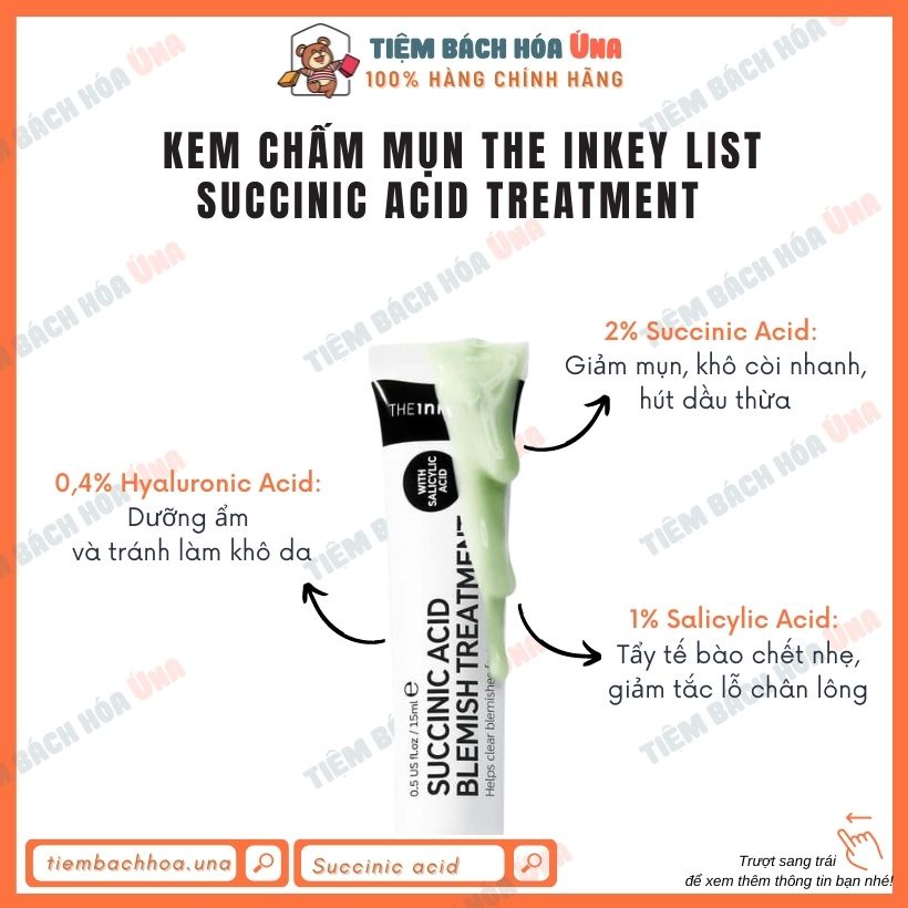 [New] Kem bôi lên mụn The inkey list SUCCINIC ACID và MANDELIC ACID acne treatment 15ml