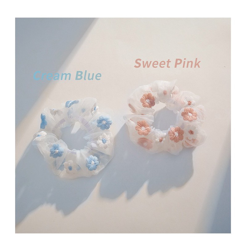 Buộc tóc Scrunchies vải thêu Hoa