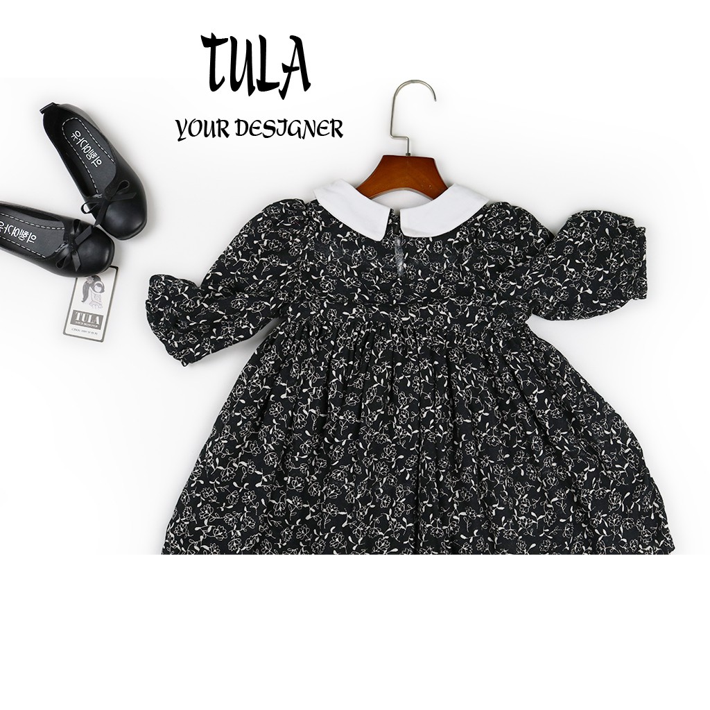 Váy Đầm Bé Gái Bồng Xòe Cổ Trắng Vải Xô 2 Lớp Hàn Quốc