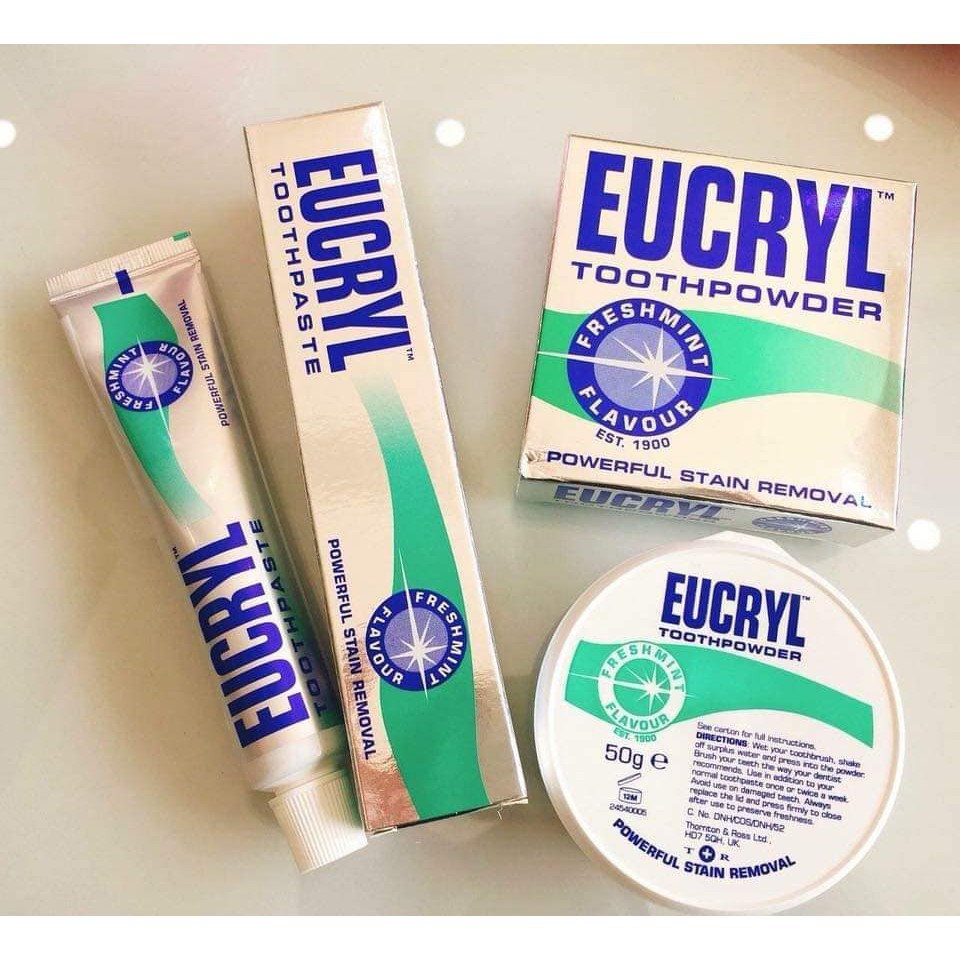 Kem, Bột Đánh Răng Trắng Sáng Eucryl Hương Bạc Hà Tooth Paste