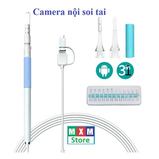 Camera 3 in 1 nội soi tai, mũi, họng dạng bút kim loại có 6 đèn Led đường kính 5.5mm   Visual Earwax Clean Tool