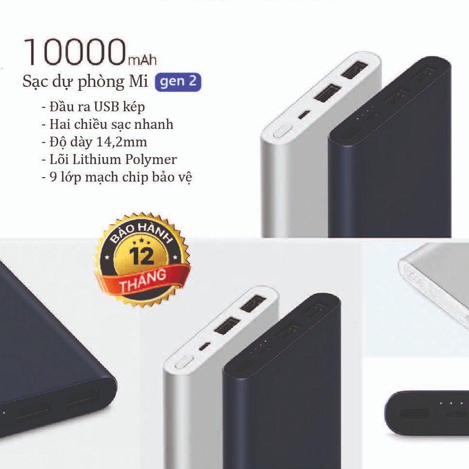 [Chính Hãng] Pin Sạc dự phòng Xiaomi Gen 2 10000 mAh 2 cổng sạc (BẢO HÀNH 1 NĂM)