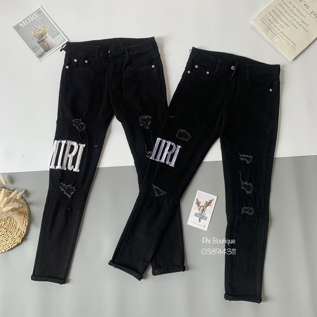 Quần Jean Biker Côn Amiri Rách Dệt Chữ Da
