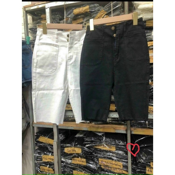 Quần ngố nữ - quần kaki lửng 2 túi trắng đen rách lai form chuẩn đẹp LL