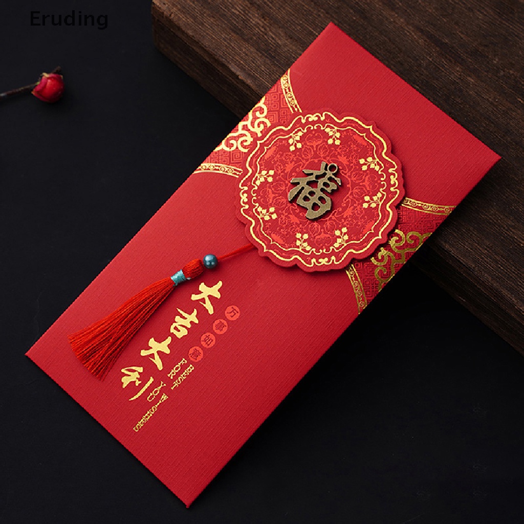 Set 2 bao lì xì đỏ may mắn thêu họa tiết phong cách Trung Hoa mới