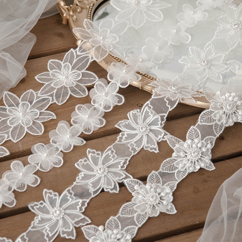 Dải Dây Ren Đính Hạt Ngọc Trai Màu Trắng Dài 1 Yard Dùng Trang Trí Quần Áo DIY