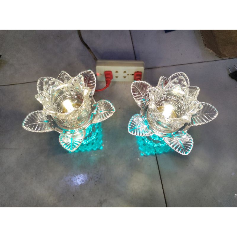1 cặp Đèn bàn thờ pha lê đổi màu cao 20cm,đèn bàn thờ phật,gia tiên