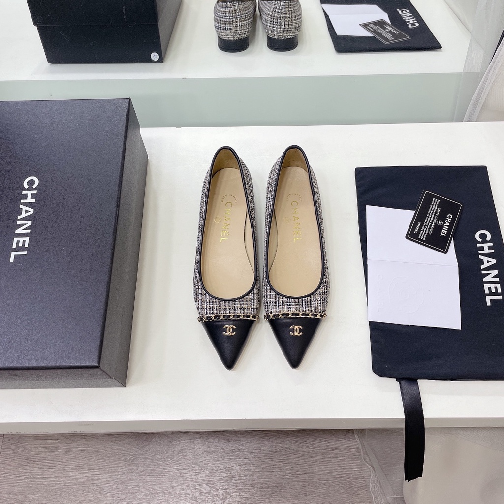Giày đế thấp nữ da thật thời trang cao cấp 𝘾𝙝𝙖𝙣𝙚𝙡 𝘾𝙝𝙖𝙣n𝙚𝙡 CN phong cách thanh lịch, thời thượng