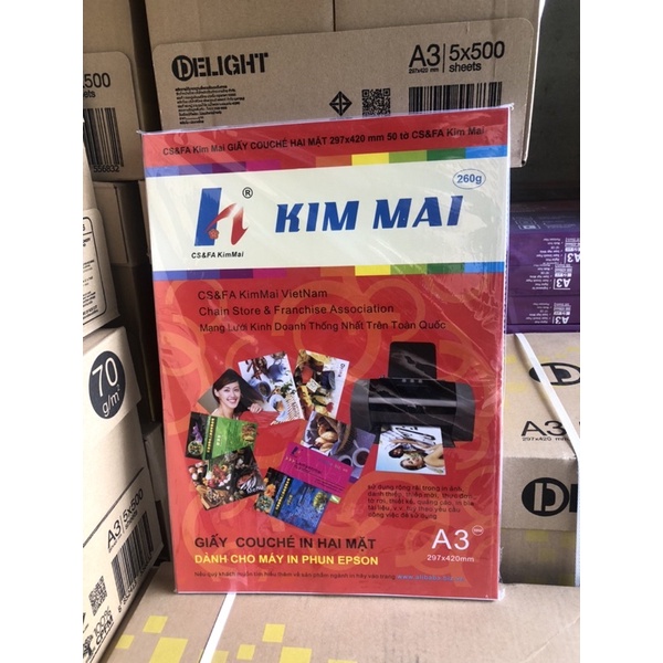 Giấy in ảnh in card couche A3 Kim Mai bóng 2 mặt 260gsm, paper yn phun A3 in màu giấy Glossy Kim Mai