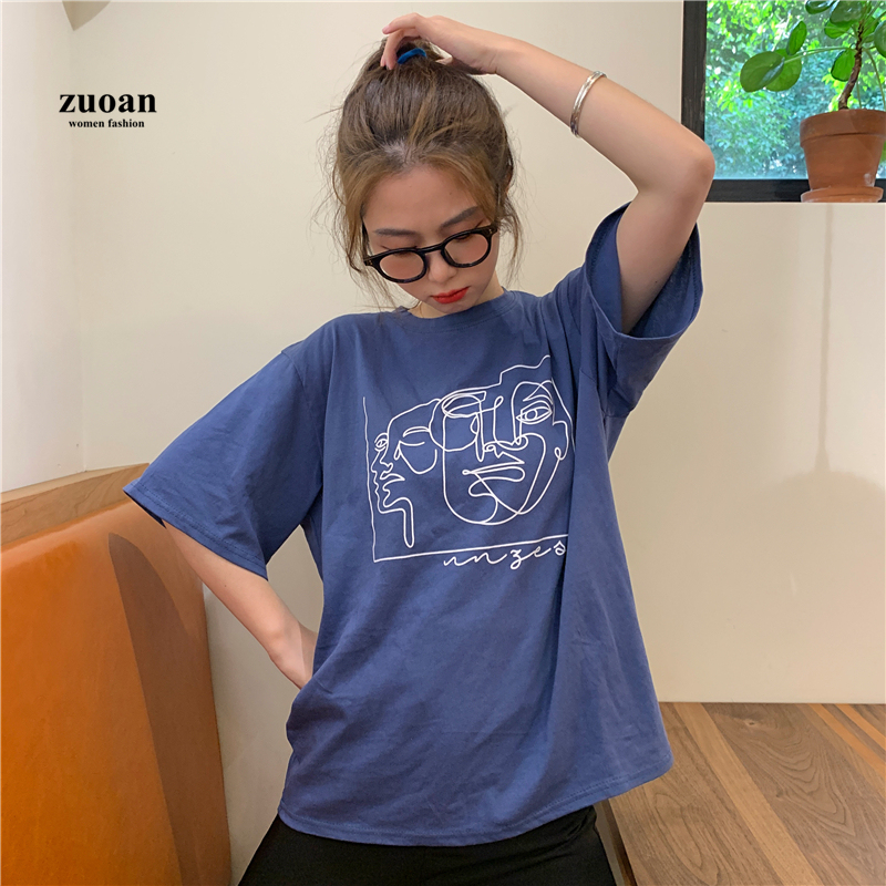 SUXI Áo Thun Nữ In Họa Tiết Cổ Điển Ngắn Tay