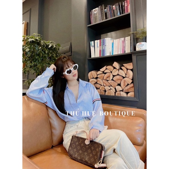 Áo Sơ Mi Kẻ Sọc Xanh Viền Tay