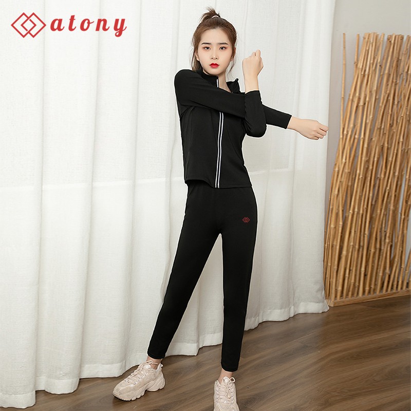 Bộ Đồ Tập Sinh Nhiệt Giảm Mỡ Bụng ATONY Chính Hãng, Tráng Nano Bạc Nhật Bản - Set Áo Khoác Dài Tay + Quần Tan Mỡ