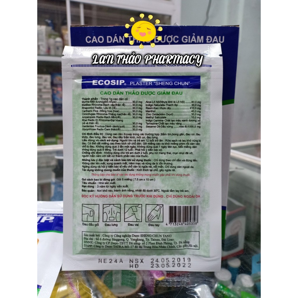 Dán thảo dược Ecosip chính hãng hỗ trợ giảm đau giá tốt