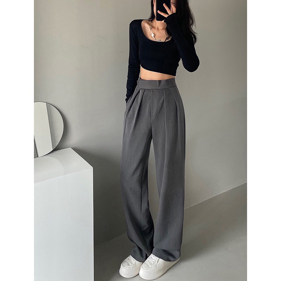 [Mã SKAMFSW175 giảm 10K đơn 50K] HÌNH THẬT ĐỘC QUYỀN TỪ TOS.CLOSET Quần tây ullzang ống rộng lưng cao - gài băng dính